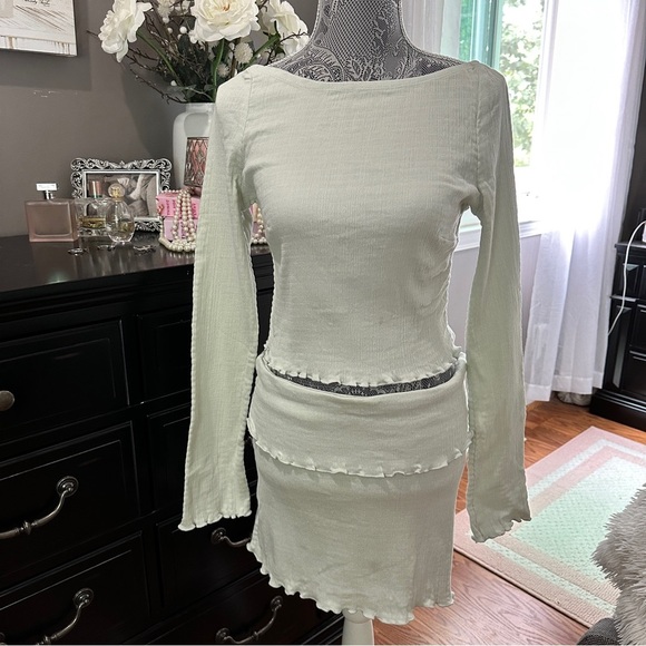 Free People Soleil Set Mineral Sea Two-Piece Long Sleeve & Mini Skirt Size L - Picture 2 of 16